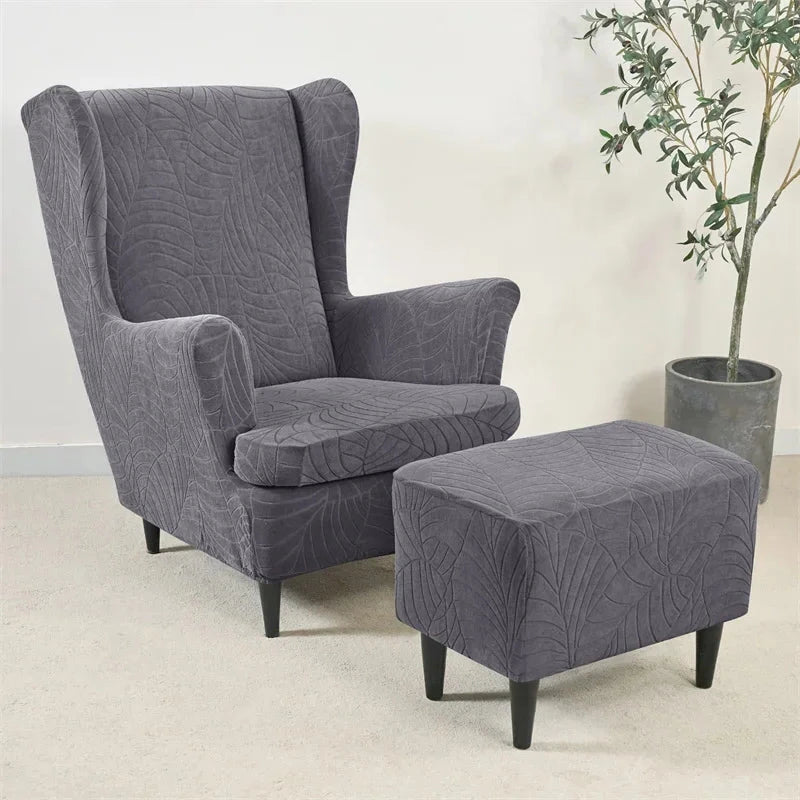 Housses fauteuil STRANDMON + pouf repose-pieds gris