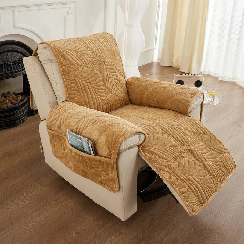 Housse pour fauteuil relax velours matelassé hibiscus marron