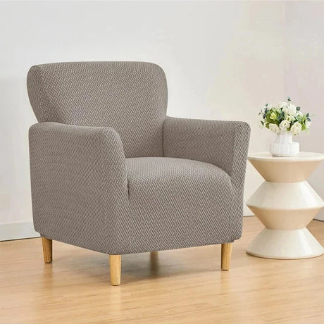 Housse pour fauteuil club velours damassé taupe