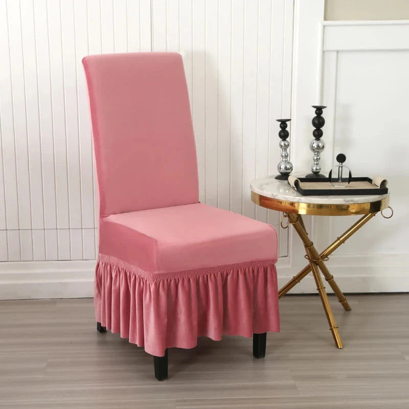 Housse de chaise avec jupe velours rose