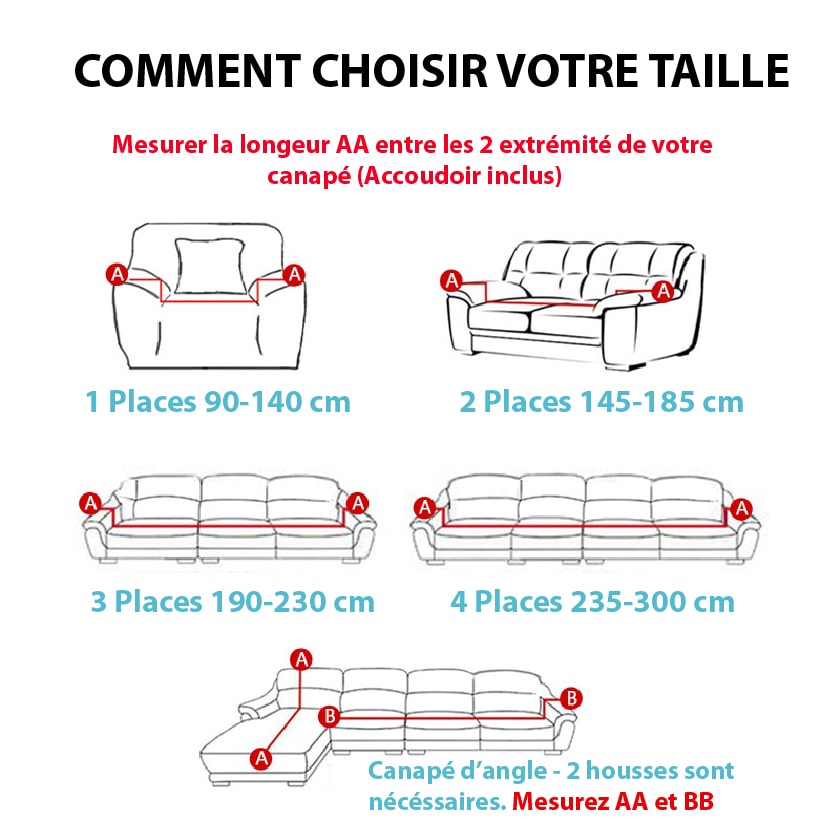 guide des tailles housse de canapé extensibles