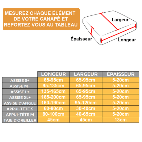 guide des tailles housse de coussin de canapé