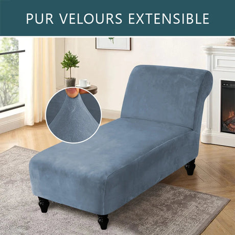 Housse pour méridienne seule pur velours bleue ardoise