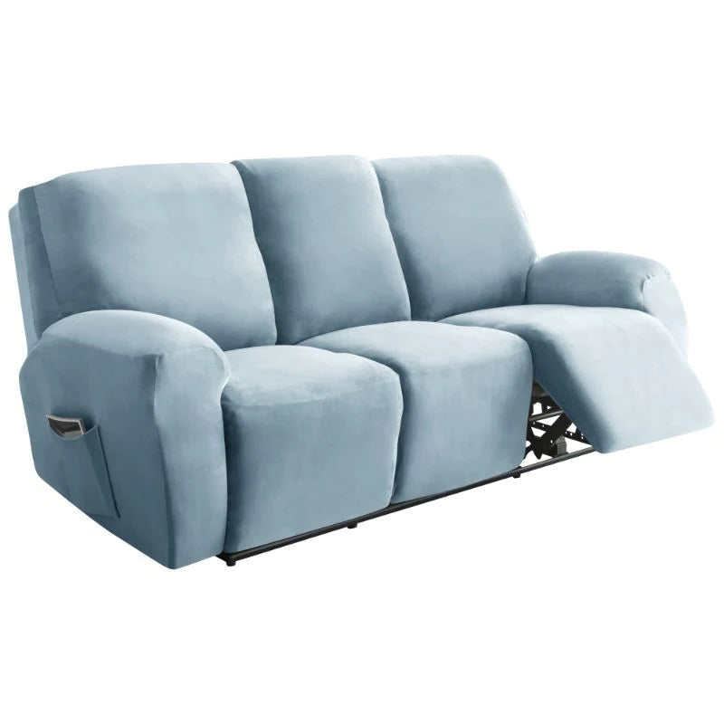 housse pour canapé relaxation velours bleue repose pied