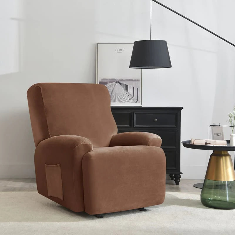 housse pour fauteuil relaxation velours marron vue de profil