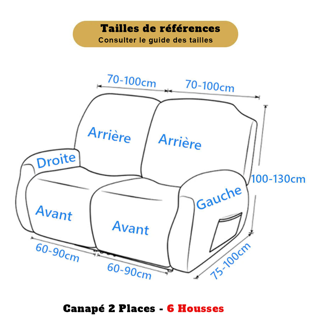 guide des tailles housse pour canapé relaxation 2 places