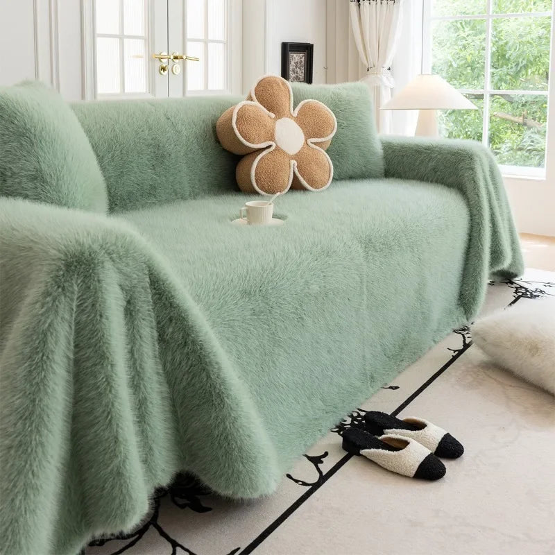 jeté de canapé luxe grande taille en fourrure chaude vert matcha